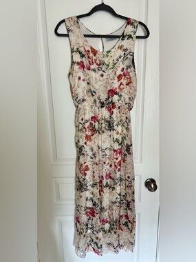 Lara G. Made in Italy Sleeveless Floral Cream Midi Sundress Dress Romantic Fairy